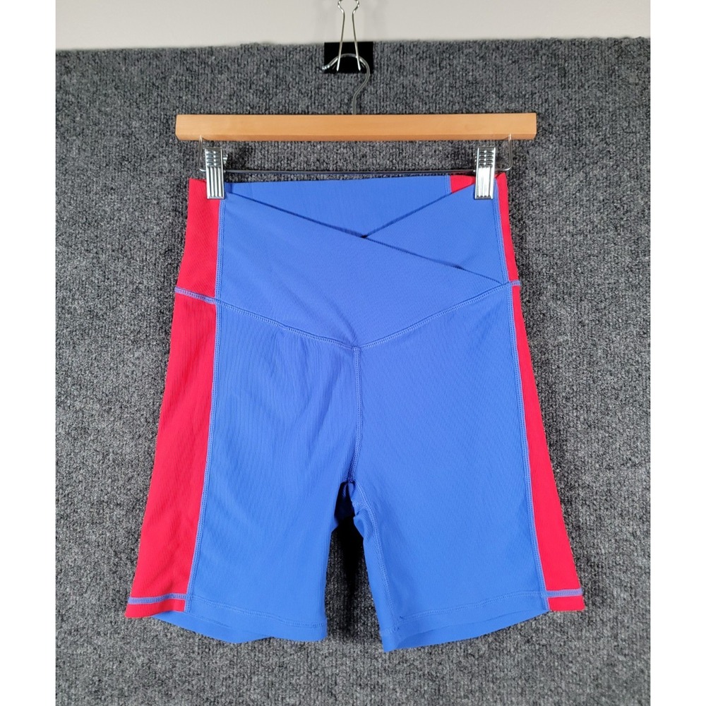 Wilo The Label Biker Shorts Medium Womans Blue Red Cross Waist Running Stretch
